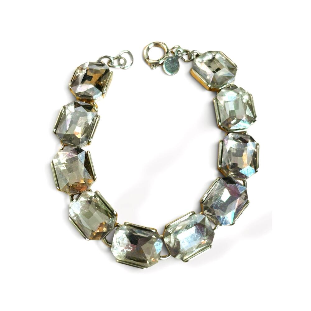 LOFT Ann Taylor Gold Tone Emerald Cut Clear Crystal Rhinestone Link Bracelet 7in